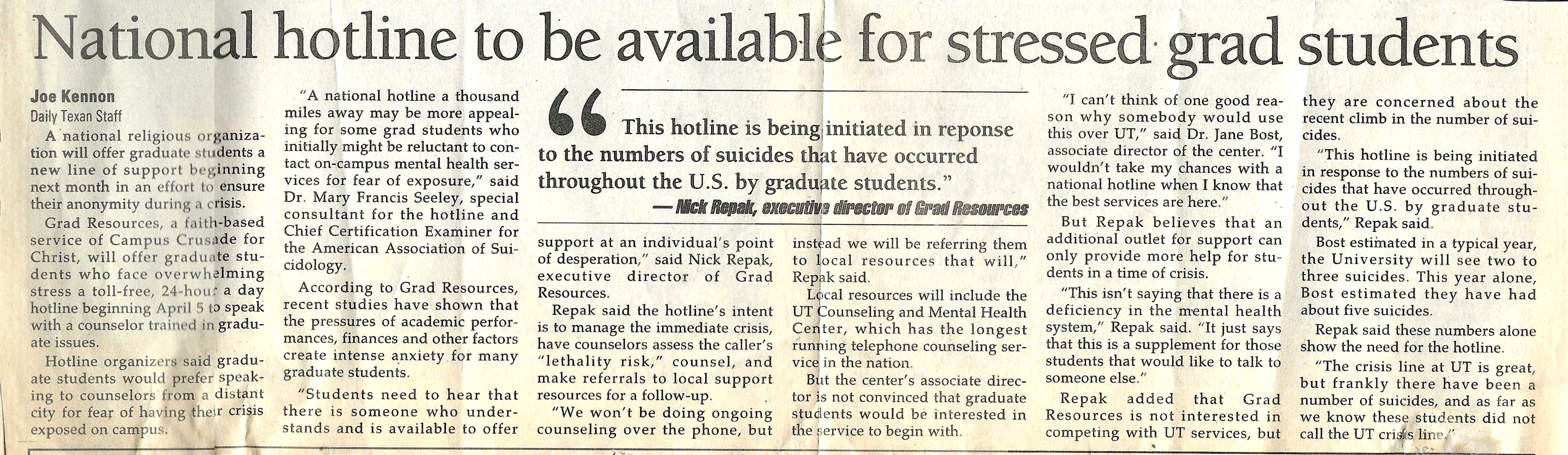 Crisis Line - Newpaper Article - Combined